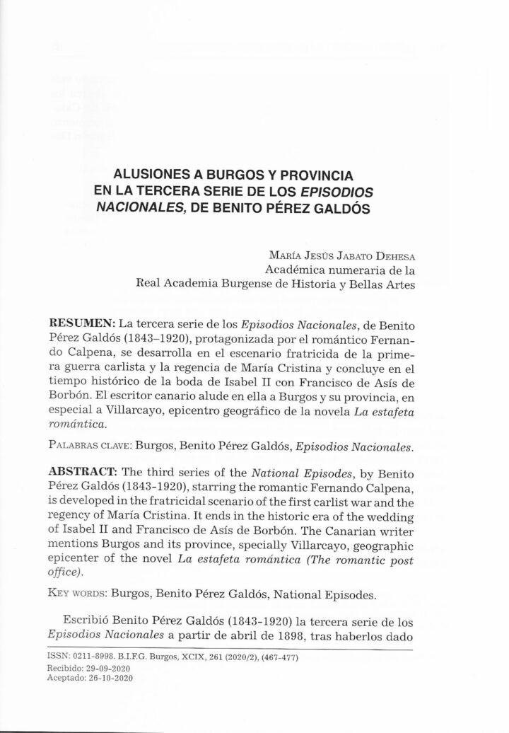 Alusiones a Burgos y provincia en la Tercera Serie de los Episodios Nacionales de Benito Pérez Galdós
