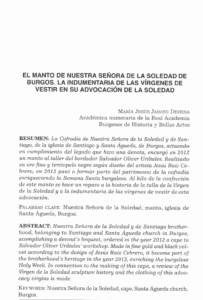 El manto de nuestra señora de la soledad de Burgos. La indumentaria de las vírgenes de vestir en su advocación de la soledad.