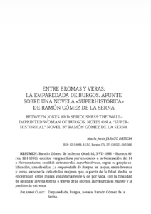 Entre bromas y veras. La emparedada de Burgos. Sobre una novela «superhistórica» de Ramón Gómez de la Serna